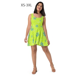 Joy Inside Out Skater Dress Women Floral Green Costume Halloween Cosplay Running Sleeveless Spandex XS-3XL Best Seller