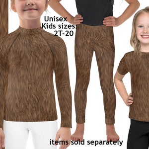 Brown Bear Dog Fur Animal Print Kids Costume Halloween Spandex Cosplay Leggings Children Rash Guard Shirt Monkey Toddler Birthday Outfit