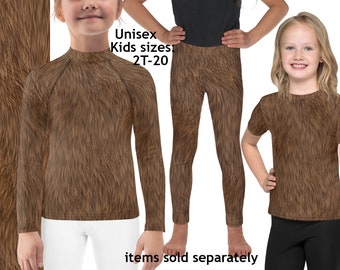 Brown Bear Dog Fur Animal Print Kids Costume Halloween Spandex Cosplay Leggings Children Rash Guard Shirt Monkey Toddler Birthday Outfit