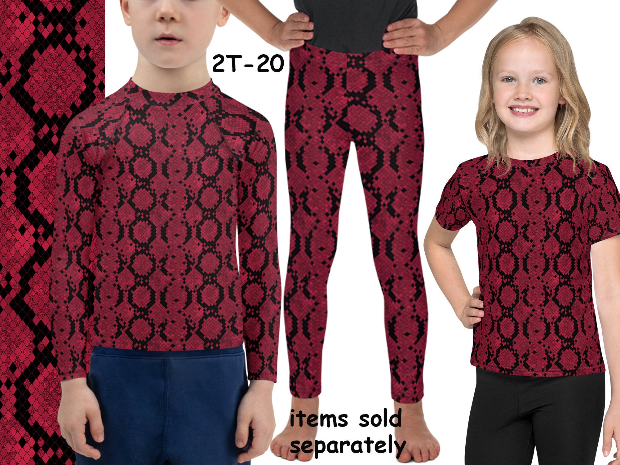 Red Snake Print Costume Children Costume Halloween Animal Cosplay Serpent Leggings Kids Rash Guard Shirt Toddler Birthday Party Outfit