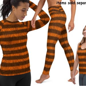 Gestreepte Tijger Atletisch Kostuum Vrouwen Harige Leggings Halloween Gestreepte Kat Yogabroek Rash Guard Shirt Hardlopen Spandex Sportkleding