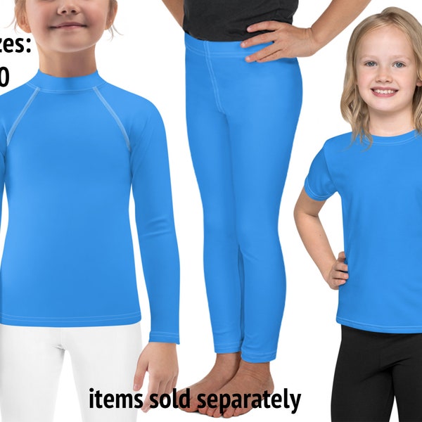 Solid Blue Kids Athletic Costume Leggings Rash Guard Shirt Halloween Children Cosplay Birthday Gift Outfit