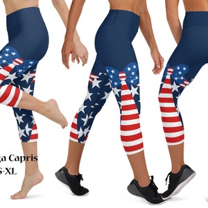 4th of July Yoga Leggings Woman American Flag Bow Tie Workout Running Pants Striped Stars USA Parade Activewear
