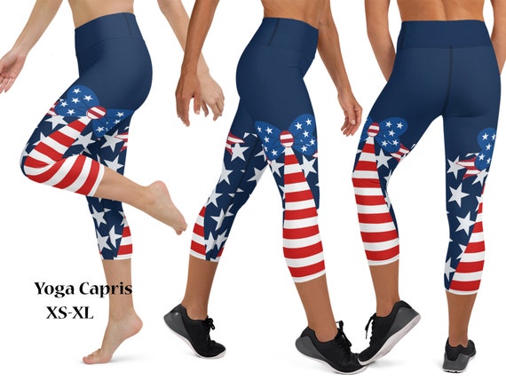 4th of July Yoga Leggings Woman American Flag Bow Tie Workout