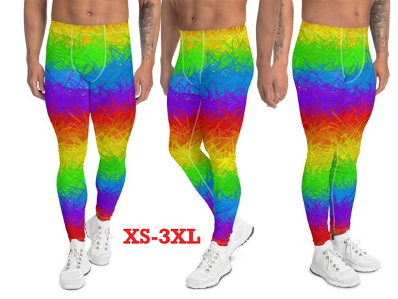 Rainbow Pride Men Leggings Meggings Striped Activewear Pants Spandex  Workout Running LGBT Party Parade 
