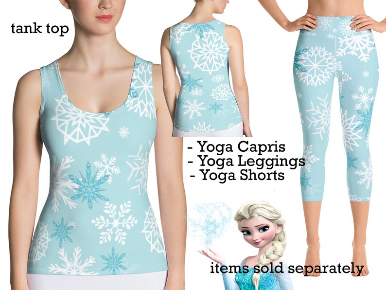 Elsa Frozen Workout Costume Yoga Capris Women Christmas Snowflake Princess Pants Leggings Running Halloween Outfit Pretty Cosplay Activewear