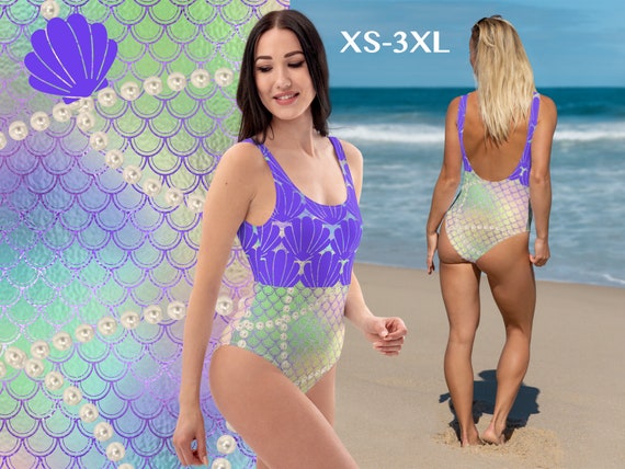 Mermaid Swimsuit Women Seashells Pearls Swimming Unicorn Pattern