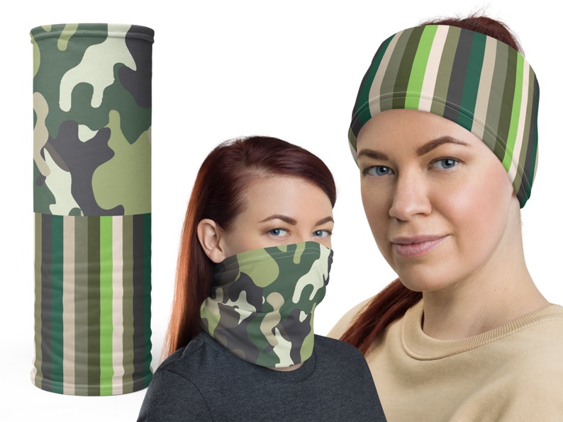 Camo Neck Gaiter Face Shield Green Striped Camouflage Mask | Etsy