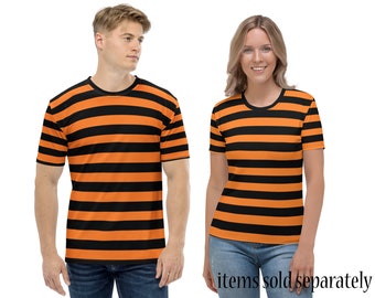 Orange Black Striped T-Shirt Halloween Witch Woman Man Matching Cosplay Couple Costume Top Hoodie Sweatshirt  Rash Guard Party