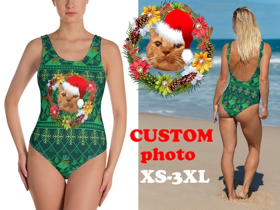 Buy Christmas Custom Swimsuit Women Gift Cat Photo Personalized