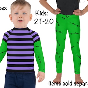 Stitched Monster Kids Costume Athletic Leggings Halloween  Striped Toddler Outfit Rash Guard Shirt Cosplay Tee Birthday Gift