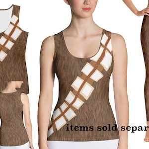 Chewbacca Furry Tank Top Mujeres Corriendo Bandolera Atlética Chewie Cosplay Star Wars Traje Yoga Leggings Camisa Activewear Marrón Piel Impresión