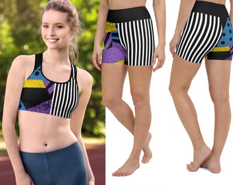 Sally Jack Workout Costume Women Halloween Nightmare Christmas Patched Cosplay Striped Yoga Shorts Sports Bra Running Outfit Activewear