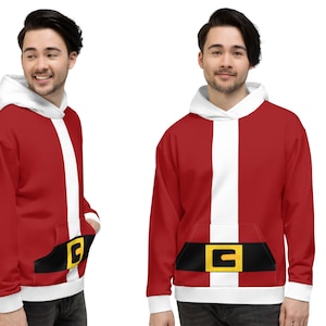 Santa Hoodie Ugly Christmas Unisex Matching Top Women Men Claus Red Party Hood Fleece Shirt Sweatshirt Sweater Gift Couple Outfit Costume