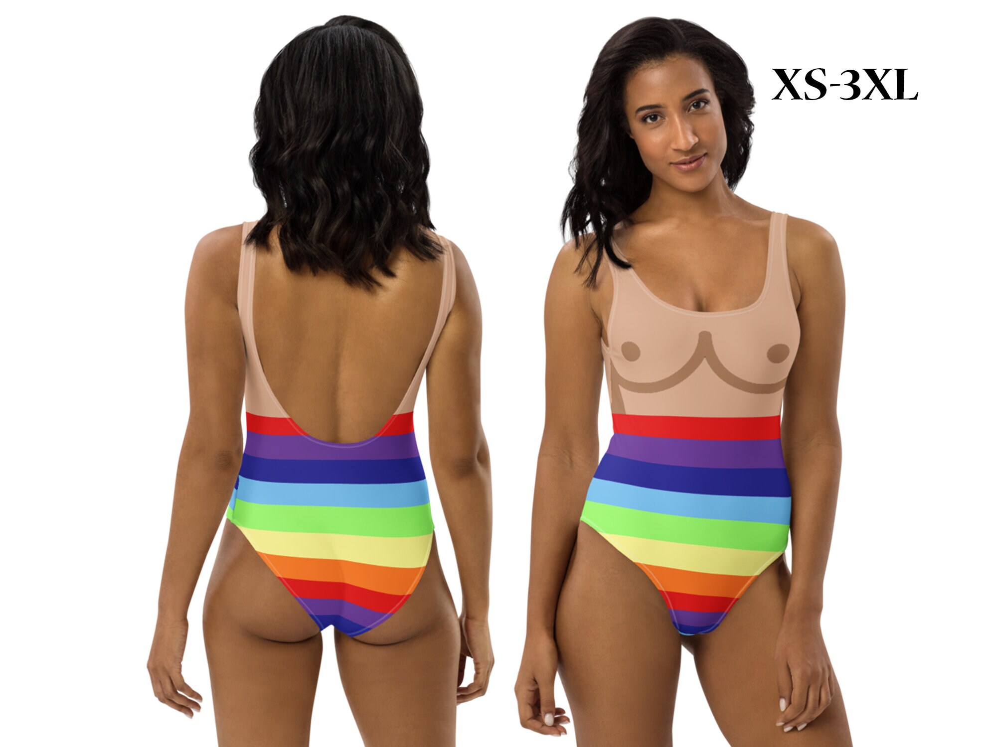 Rainbow Nudist Swimsuit Women Imitation Boobs LGBT Nude - Etsy Sweden