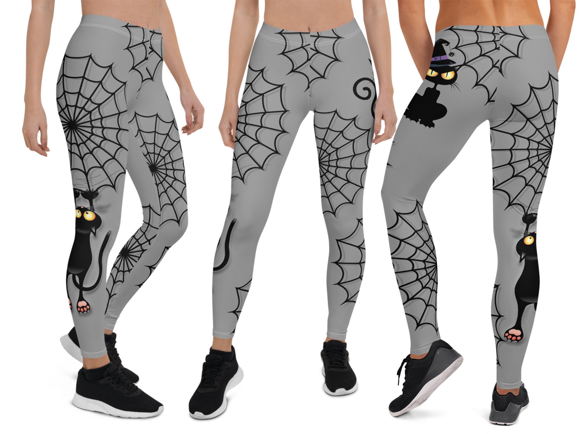 Black Cat Witch Spider Webs Leggings Halloween Women Workout - Etsy