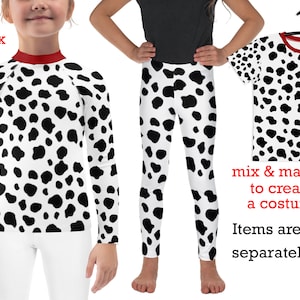 Dalmatian Kids Costume Leggings Halloween Puppy Rash Guard Shirt Athletic Children Cosplay Spots Surfing Tee Dog Birthday Gift Outfit