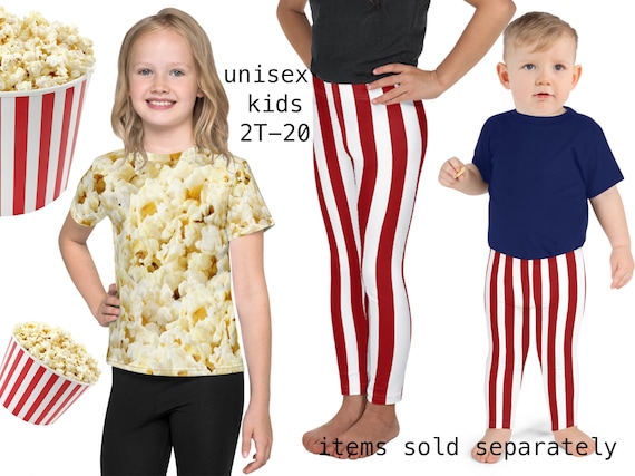 Disfraz de palomitas de maíz para niños, mallas a rayas, Cosplay, camiseta  de Halloween, regalo de cumpleaños para niños pequeños, caja de palomitas  de maíz, traje de pantalones rojos y blancos 