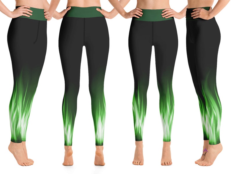 Maleficent Athletic Yoga Leggings Women Green Flames Cosplay - Etsy