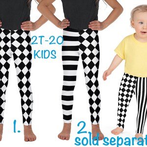 Alice Argyle Leggings a rayas para niños Halloween a cuadros Cosplay Pantalones para niños Fiesta de cumpleaños para niños pequeños Arlequín del país de las maravillas Negro Blanco