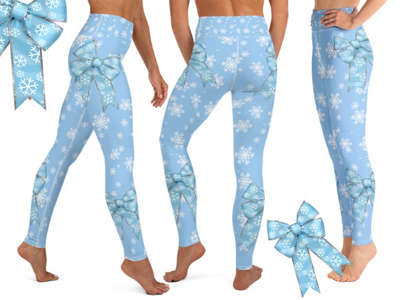 Christmas Bow Snowflakes Yoga Leggings Women Gift Cosplay Snow Capris  Festive Workout Activewear Blue Athletic Outfit Running Pants Party -   Canada
