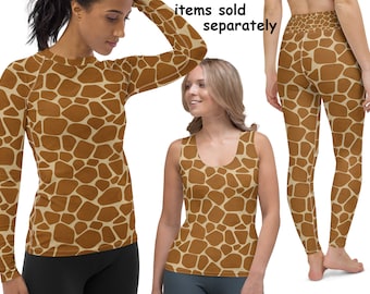 Giraffe Athletic Costume Women Leggings Animal Print Halloween Cosplay Yoga Tank Top Running Rash Guard Safari Activewear