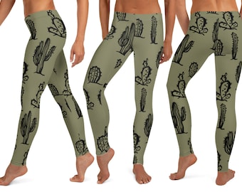 Cacti Yoga Leggings Women Workout Succulents Pants Fitness Running Athletic Gear Plant Gym Sports Apparel Capris Cactus Cycling Activewear