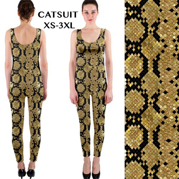 Golden Snake Animal Print Catsuit Woman One Piece Costume Halloween Cosplay Jumpsuit Dancing Party Outfit