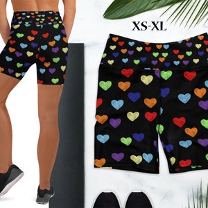 Rainbow Tie Dye Hearts Yoga Shorts Women Pride LGBT Gay Flag Love Running Outfit Pants Workout Fitness Sports Colorful Activewear Party Gift
