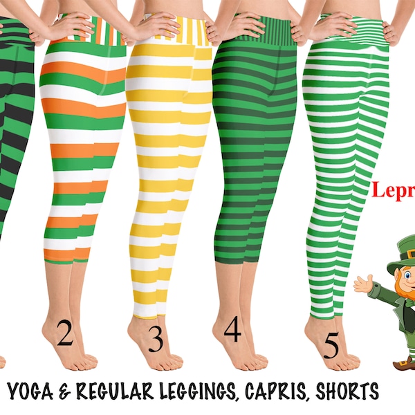 St Patrick's Athletic Leggings Leprechaun Woman Striped Yoga Pants Irish Flag Stripes High Waist Workout Running Capris Plus Size Activewear