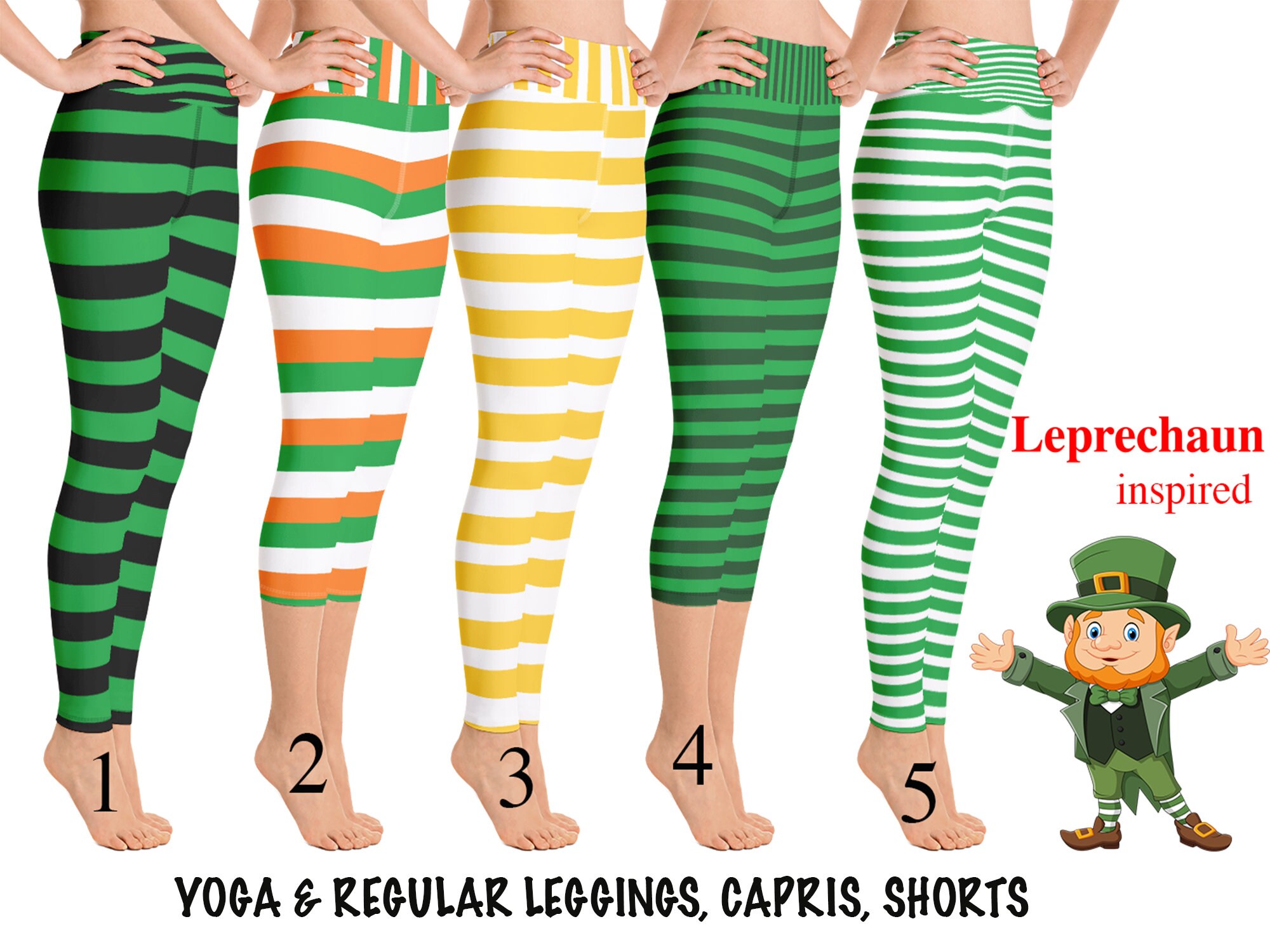 Pants Waist - Leggings Striped Athletic Running Stripes Etsy High Woman Leprechaun Capris Flag Activewear Irish Patrick\'s St Size Yoga Workout Plus