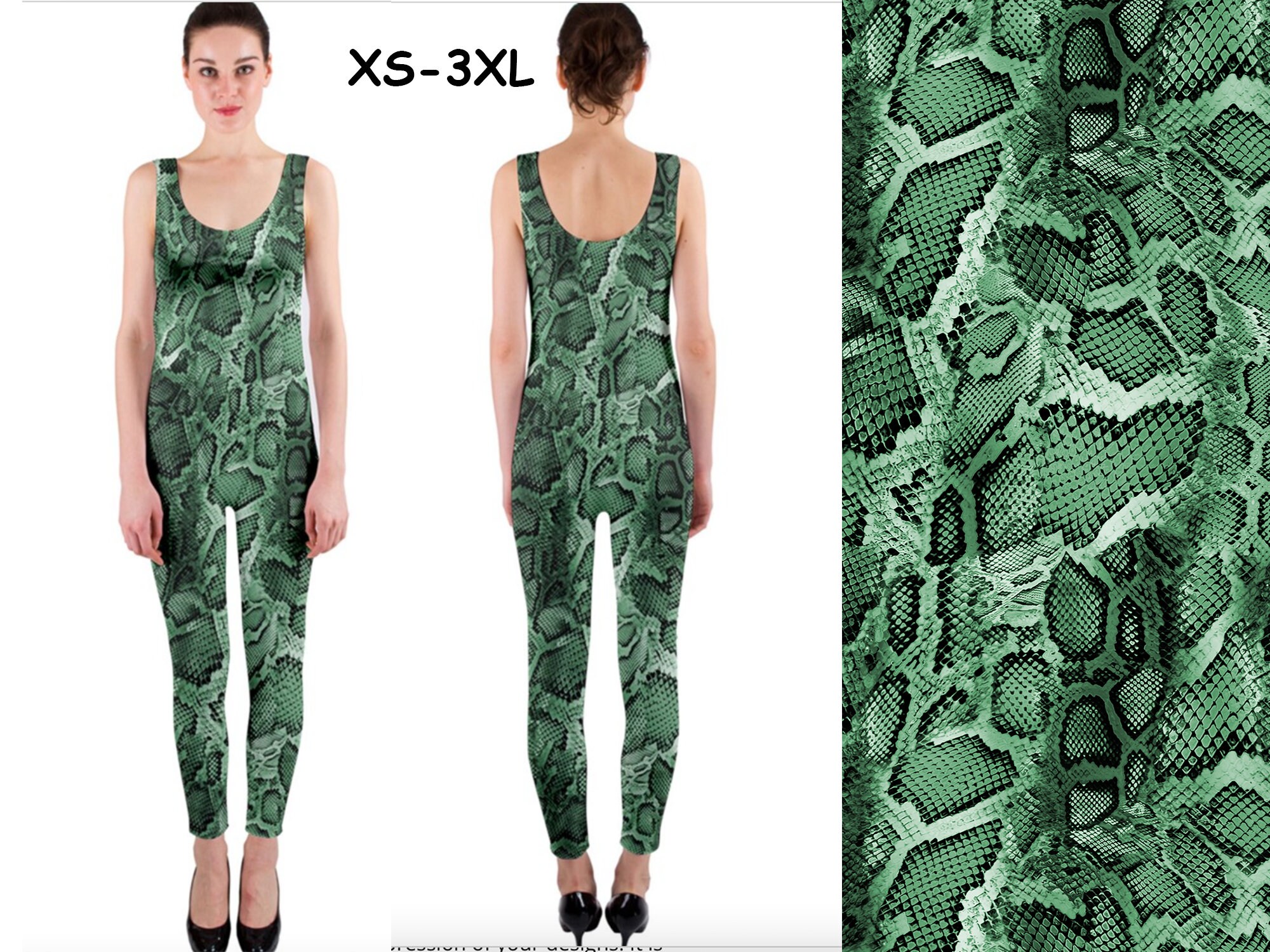 Shape Green Snake Print Sheer Bodysuit