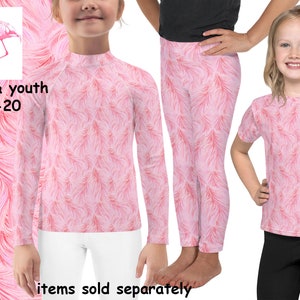 Pink Flamingo Feather Print Kids Costume Halloween Bird Activewear Children Shirt Leggings Toddler Cosplay Rash Guard Birthday Gift