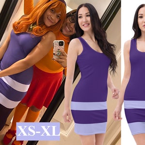 Daphne Dress Cosplay Women Halloween Purple Striped Costume Bodycon Outfit Party Gift Spandex Sleeveless