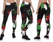Christmas Yoga Leggings Women Gift Paint Splatters Cosplay Festive Capris Workout Fitness Outfit Green Pants Running Spandex Plus Size Gym