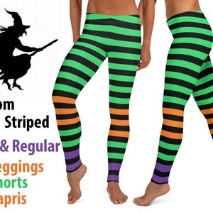 Halloween Witch Yoga Leggings Striped Cosplay Women Workout Villain Costume Running Pants Sports Capris Activewear Party Spandex
