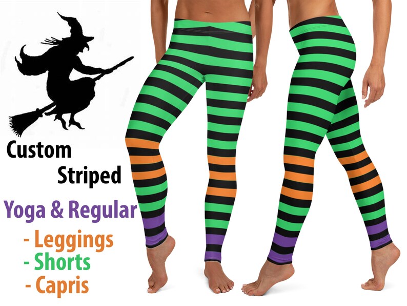 Halloween Witch Yoga Leggings Striped Cosplay Women Workout Villain Costume Running Pants Sports Capris Activewear Party Spandex