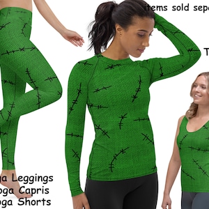 Green Oogie Stitched Burlap Sack Spandex Costume Women Halloween Cosplay Activewear Yoga Leggings Running Workout Boogie Christmas Gift