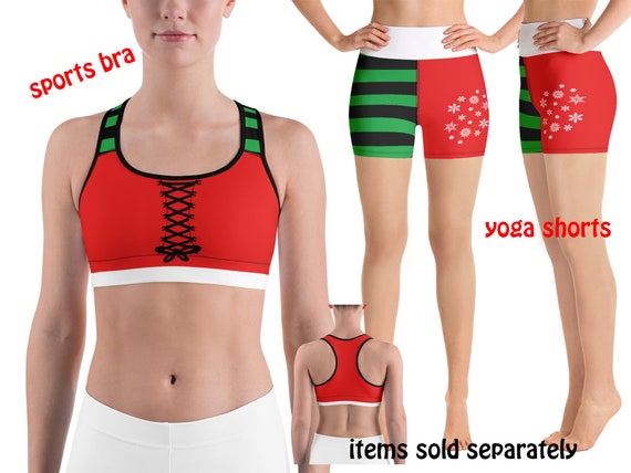 Christmas Athletic Costume Yoga Shorts Sports Bra Women's Running Cosplay  Snowflakes Stripes Festive Workout Fitness Outfit Corset Red Gym -   Canada