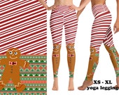 Christmas Gingerbread Yoga Leggings Women Striped Candy Gift Cosplay Cookie Festive Workout Fitness Activewear Athletic Running Pants Party