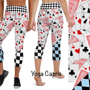 Ace Cards Alice Leggings Workout Pants Argyle Check Woman Halloween Costume Cosplay Queenof Hearts Running Capris Party