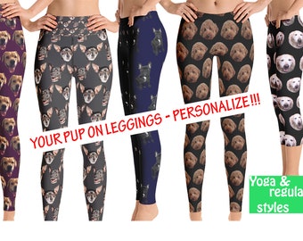 Custom Yoga Leggings Women Gift Photo Pets Workout Pants Dog Cat Face Athletic Running Fitness Activewear Birthday Party