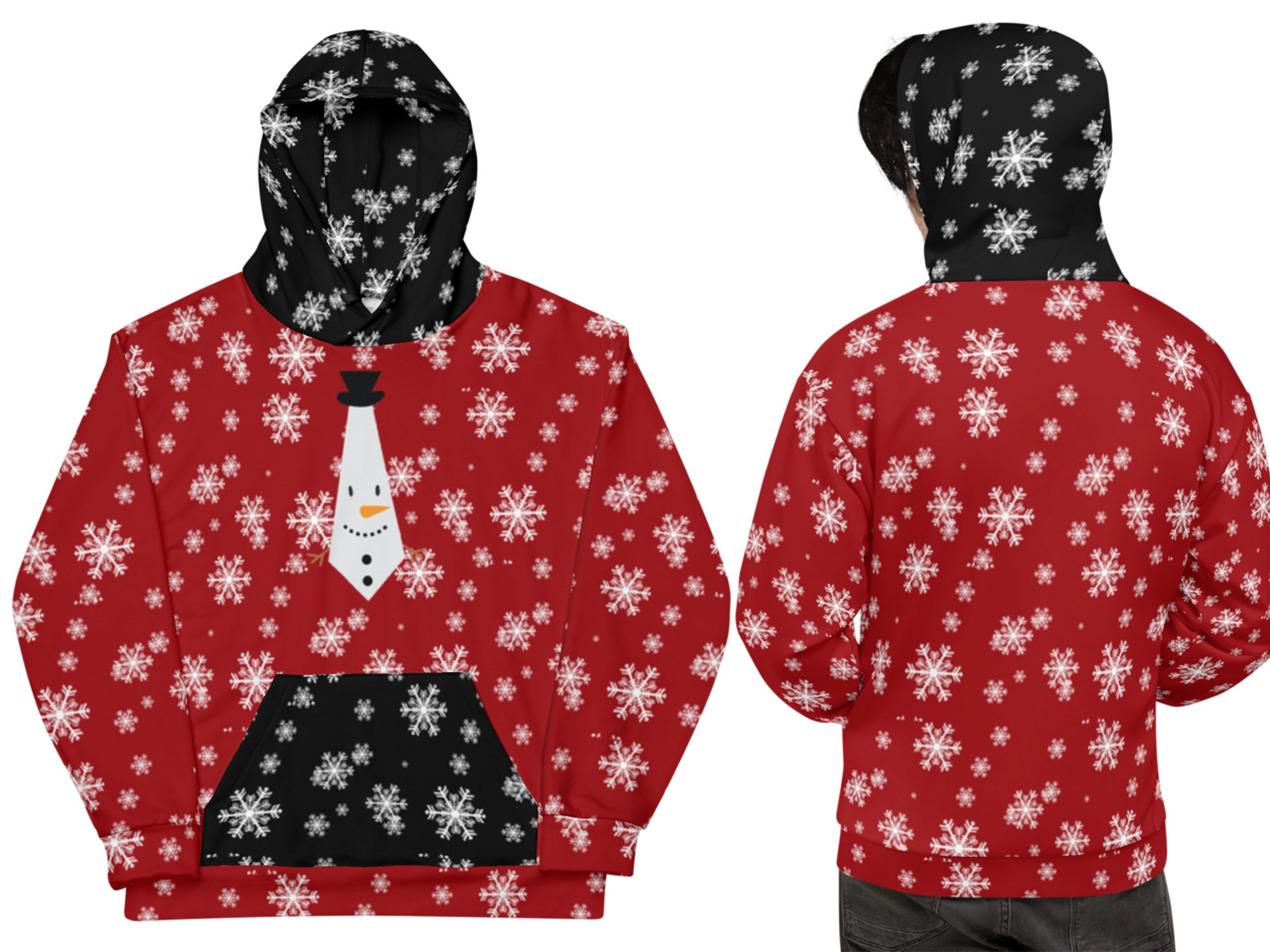 Christmas Elf Tie Hoodie Unisex Gift Snowflakes Striped Fleece - Etsy
