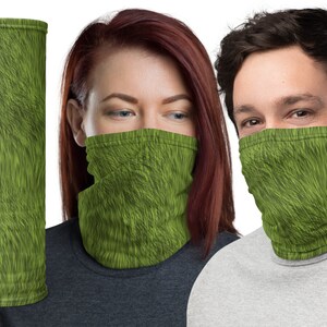 Green Furry Print Villain Animal Print Christmas Neck Gaiter Face Mask Halloween Costume Cosplay Gift