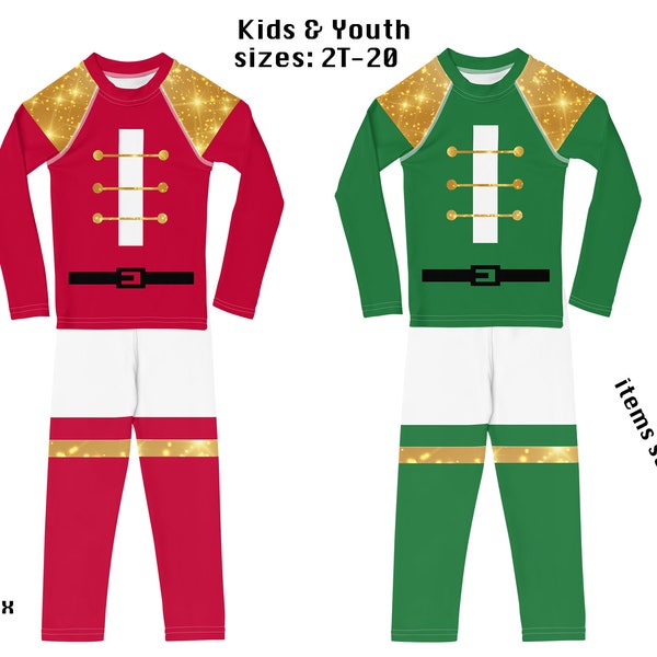 Christmas Toy Soldier Nut Cracker Costume Kids Athletic Leggings Pants Halloween Toddler Outfit Rash Guard Shirt Cosplay Spandex Uniform