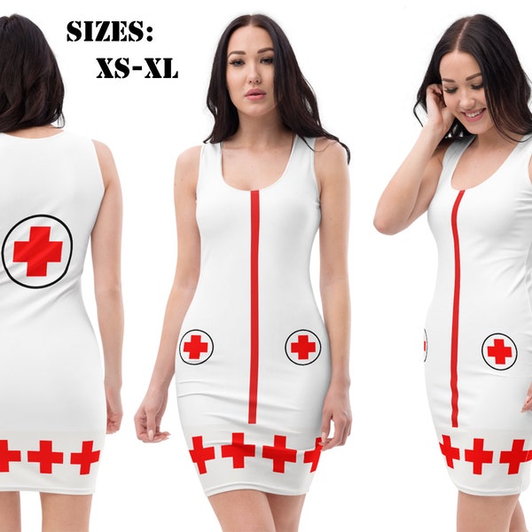 Sexy Nurse Dress Women Halloween Cosplay Bodycon Fitted Red Cross Party White Costume Hospital Red Spandex Gift Girlfriend Outfit Sleeveless