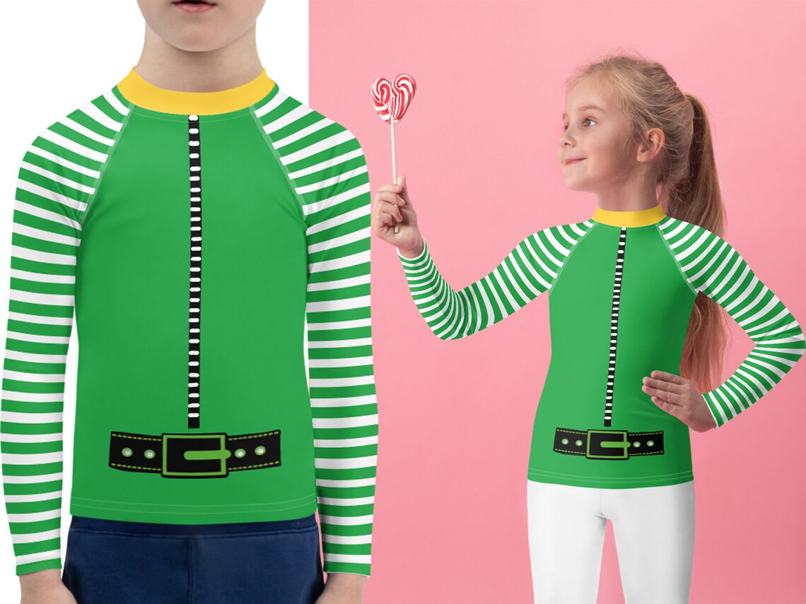 Christmas Elf Shirt Kids Rash Guard Striped Athletic Top - Etsy
