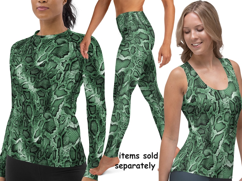 Burmese Python Rash Guard Green Snake Activewear Costume Woman Reptile Animal Print Halloween ...