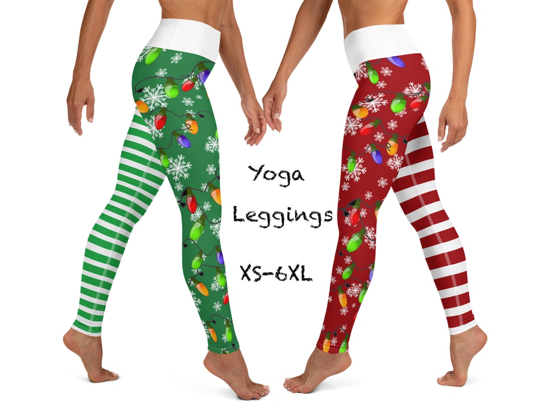 Christmas Workout Leggings Tree Lights Stripes Yoga Women Gift Cosplay Snowflakes Festive