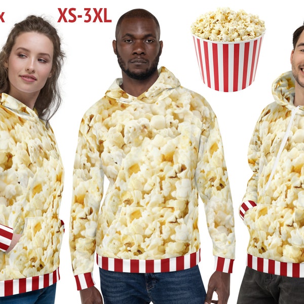 Popcorn Hoodie Unisex Cosplay Box Treat Halloween Kostuum Pullover Hooded Shirt Party Fleece Outfit Sweatshirt Kostuum Cadeau Rode Strepen